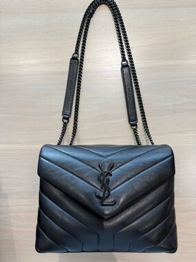 Saint Laurent Black Quilted Chevron Bag with Chain Strap Matte Black